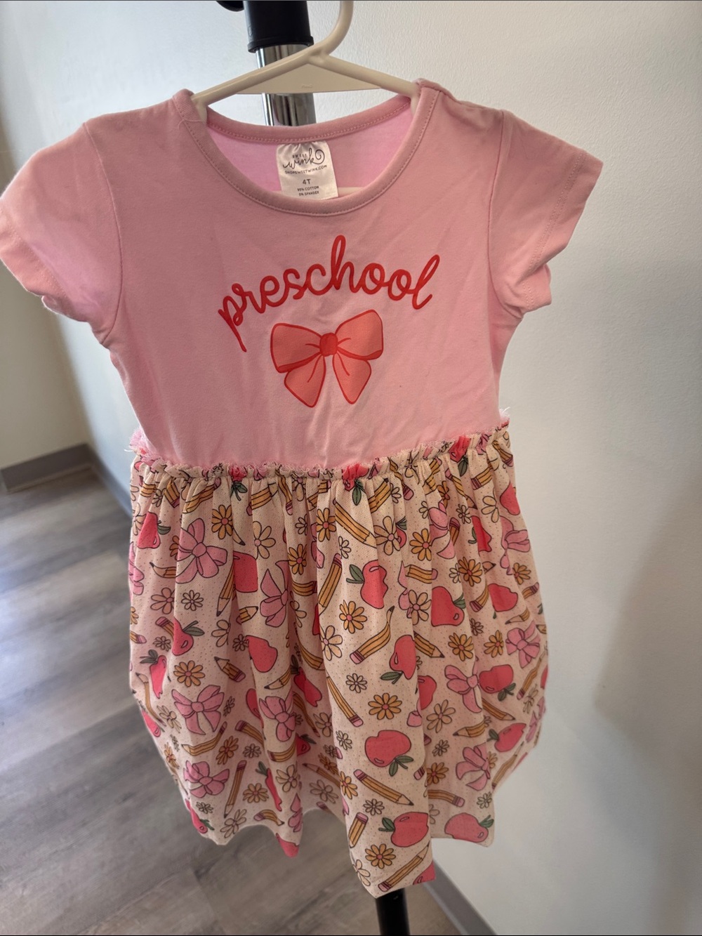 Pink 'Preschool' Bow Print Kids Dress